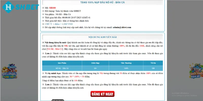 Cập nhật nội dung chi tiết khuyến mãi nạp đầu SHBET